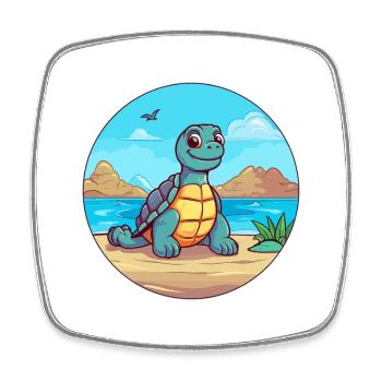 Turtle Watercolor Cartoon Kawaii Clipart Animal - Square fridge magnet - white - Front
