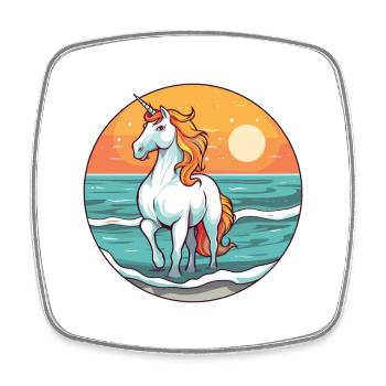 Unicorn Watercolor Cartoon Kawaii Clipart Animal - Square fridge magnet - white - Front
