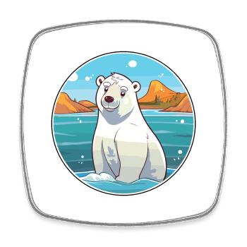 ours polaire aquarelle dessin animé Kawaii Clipart animal de compagnie - Magnet carré - blanc - Devant