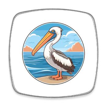 Pelican Watercolor Cartoon Kawaii Clipart Animal - Square fridge magnet - white - Front
