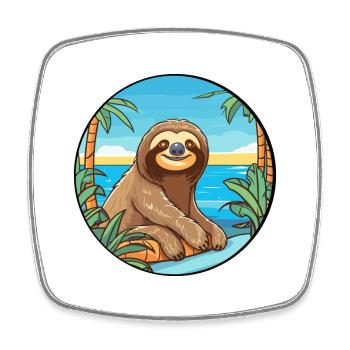 Sloth Watercolor Cartoon Kawaii Clipart Animal - Square fridge magnet - white - Front