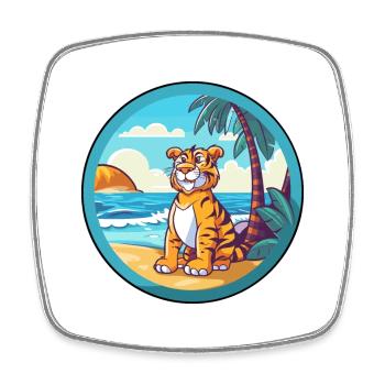 Tiger Watercolor Cartoon Kawaii Clipart Animal - Square fridge magnet - white - Front