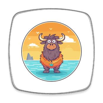 Yak Watercolor Cartoon Kawaii Clipart Animal - Square fridge magnet - white - Front