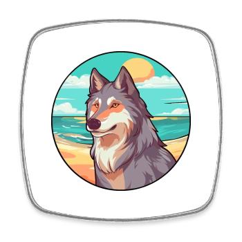 Wolf Watercolor Cartoon Kawaii Clipart Animal - Square fridge magnet - white - Front