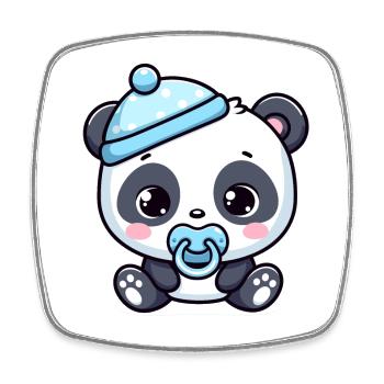 Baby-Panda mit blauem Hut - Viereckiger Kühlschrankmagnet - Weiß - Vorne