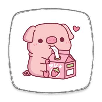 Cute Little Pig Loves Strawberry Milk - Square fridge magnet - white - Front