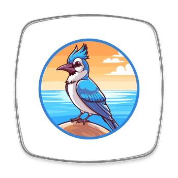 Blue Jay Watercolor Cartoon Kawaii Clipart Animal - Square fridge magnet - white - Front
