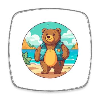 Ours aquarelle dessin animé Kawaii Clipart Animal - Magnet carré - blanc - Devant