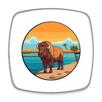 Bison Watercolor Cartoon Kawaii Clipart Animal - Square fridge magnet - white - Front