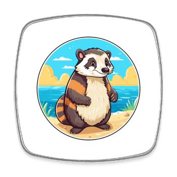 Blaireau Aquarelle Dessin Animé Kawaii Clipart Animal - Magnet carré - blanc - Devant