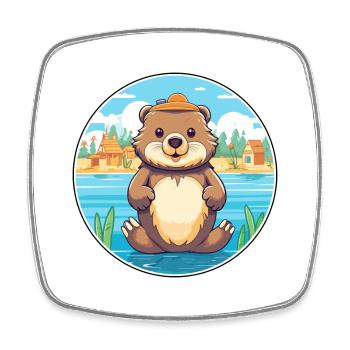 Biber Aquarell Cartoon Kawaii Clipart Tier - Viereckiger Kühlschrankmagnet - Weiß - Vorne
