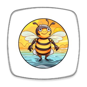 Bee Watercolor Cartoon Kawaii Clipart Animal - Square fridge magnet - white - Front