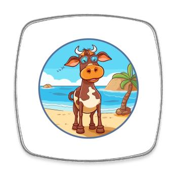 Cow Watercolor Cartoon Kawaii Clipart Animal - Square fridge magnet - white - Front