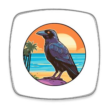 Crow Watercolor Cartoon Kawaii Clipart Animal - Square fridge magnet - white - Front
