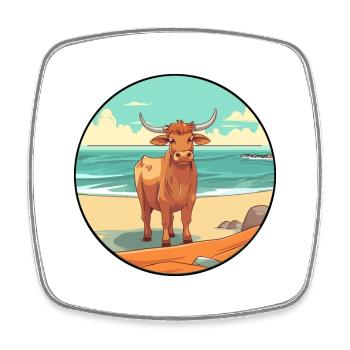 Bull Watercolor Cartoon Kawaii Clipart Animal - Square fridge magnet - white - Front