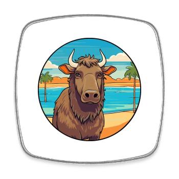 Buffalo Watercolor Cartoon Kawaii Clipart Animal - Square fridge magnet - white - Front