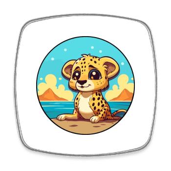 Cheetah Watercolor Cartoon Kawaii Clipart Animal - Square fridge magnet - white - Front