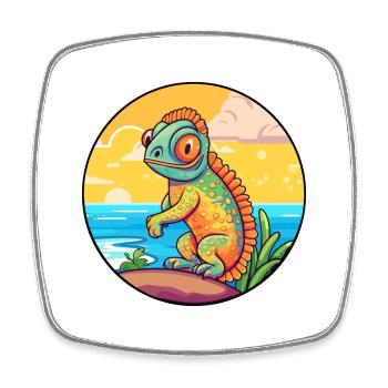 Chameleon Watercolor Cartoon Kawaii Clipart Animal - Square fridge magnet - white - Front