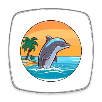 Dolphin Watercolor Cartoon Kawaii Clipart Animal - Square fridge magnet - white - Front