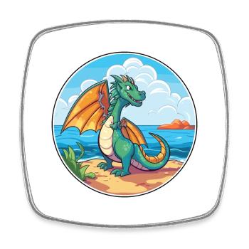 Dragon Watercolor Cartoon Kawaii Clipart Animal - Square fridge magnet - white - Front