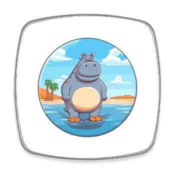 Hippo Watercolor Cartoon Kawaii Clipart Animal - Square fridge magnet - white - Front