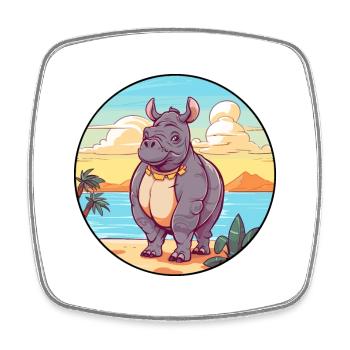 Rhino Watercolor Cartoon Kawaii Clipart Animal - Square fridge magnet - white - Front