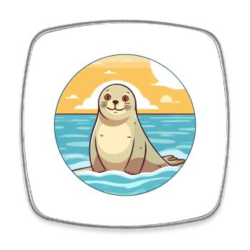 Seal Watercolor Cartoon Kawaii Clipart Animal - Square fridge magnet - white - Front