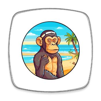 Chimpanzé aquarelle dessin animé Kawaii Clipart animal de compagnie - Magnet carré - blanc - Devant