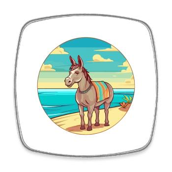Âne aquarelle dessin animé Kawaii Clipart Animal - Magnet carré - blanc - Devant