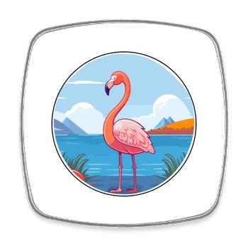 Flamingo Watercolor Cartoon Kawaii Clipart Animal - Square fridge magnet - white - Front