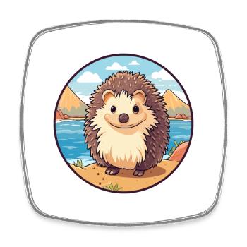 Igel Aquarell Karikatur Kawaii Clipart Tier - Viereckiger Kühlschrankmagnet - Weiß - Vorne