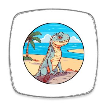 Iguana Watercolor Cartoon Kawaii Clipart Animal - Square fridge magnet - white - Front