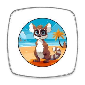 Lemur Watercolor Cartoon Kawaii Clipart Animal - Square fridge magnet - white - Front