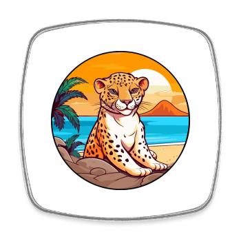 Leopard Watercolor Cartoon Kawaii Clipart Animal - Square fridge magnet - white - Front