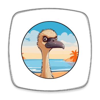 Ostrich Watercolor Cartoon Kawaii Clipart Animal - Square fridge magnet - white - Front