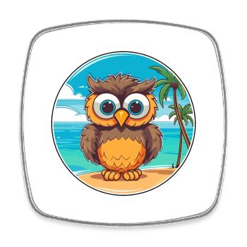 Owl Watercolor Cartoon Kawaii Clipart Animal - Square fridge magnet - white - Front