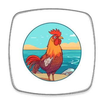 Hahn Aquarell Karikatur Kawaii Clipart Tier - Viereckiger Kühlschrankmagnet - Weiß - Vorne