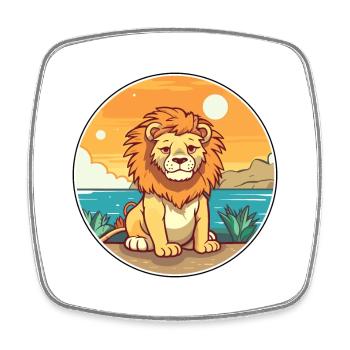 Lion aquarelle dessin animé Kawaii Clipart Animal - Magnet carré - blanc - Devant
