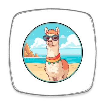 Llama Watercolor Cartoon Kawaii Clipart Animal - Square fridge magnet - white - Front