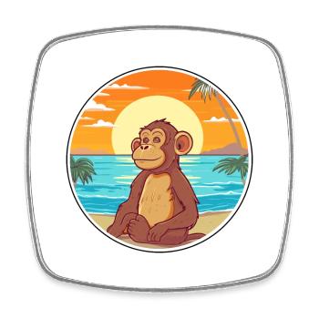 Monkey Watercolor Cartoon Kawaii Clipart Animal - Square fridge magnet - white - Front