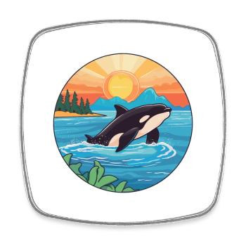Orca Watercolor Cartoon Kawaii Clipart Animal - Square fridge magnet - white - Front