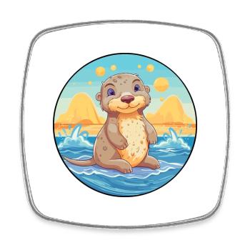 loutre aquarelle dessin animé Kawaii Clipart Animal - Magnet carré - blanc - Devant