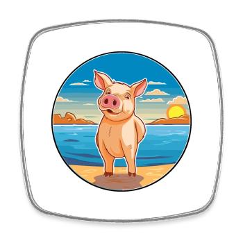 Pig Watercolor Cartoon Kawaii Clipart Animal - Square fridge magnet - white - Front
