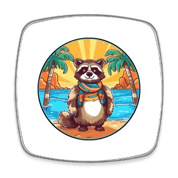 Raccoon Watercolor Cartoon Kawaii Clipart Animal - Square fridge magnet - white - Front