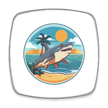 Shark Watercolor Cartoon Kawaii Clipart Animal - Square fridge magnet - white - Front