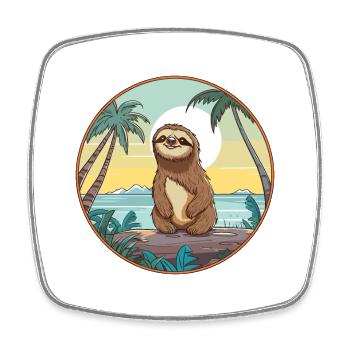 Sloth Watercolor Cartoon Kawaii Clipart Animal - Square fridge magnet - white - Front