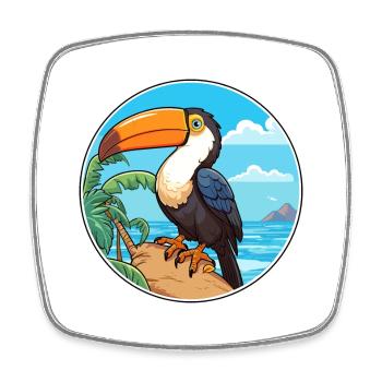 Toucan Watercolor Cartoon Kawaii Clipart Animal - Square fridge magnet - white - Front