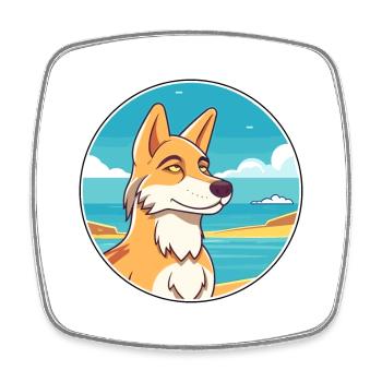 Wolf Watercolor Cartoon Kawaii Clipart Animal - Square fridge magnet - white - Front