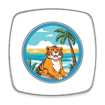 Tiger Watercolor Cartoon Kawaii Clipart Animal - Square fridge magnet - white - Front