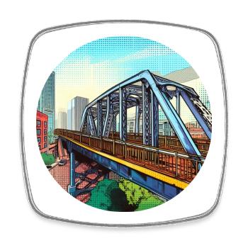 Pont comique dans la ville - Magnet carré - blanc - Devant